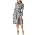 thumbnail image 1 of MODA NOVA Junior's Tie Neck Chiffon Long Sleeves Floral Belted Dress, 1 of 5