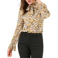 thumbnail image 1 of MODA NOVA Junior's Tie V Neck Blouse Long Trumpet Sleeve Floral Shirt Blue Yellow S, 1 of 6