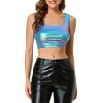 thumbnail image 1 of MODA NOVA Junior's U Neck Sleeveless Party Shiny Metallic Crop Top Blue Silver L, 1 of 6