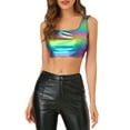 thumbnail image 1 of MODA NOVA Junior's U Neck Sleeveless Party Shiny Metallic Crop Top Dark Purple XL, 1 of 6