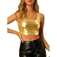 thumbnail image 1 of MODA NOVA Junior's U Neck Sleeveless Party Shiny Metallic Crop Top Gold S, 1 of 5