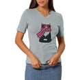 thumbnail image 1 of MODA NOVA Junior's V Neck Cotton Cat Print Short Sleeve T-Shirt, 1 of 5