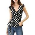 thumbnail image 1 of MODA NOVA Junior's V Neck Sleeveless Self Tie Wrap Front Dotted Top, 1 of 6
