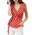 thumbnail image 1 of MODA NOVA Junior's V Neck Sleeveless Self Tie Wrap Front Dotted Top, 1 of 6