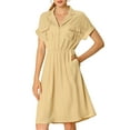 thumbnail image 1 of MODA NOVA Junior's Wear to Work Notched Lapel Elastic Waist A-Line Shirt Dress, 1 of 7