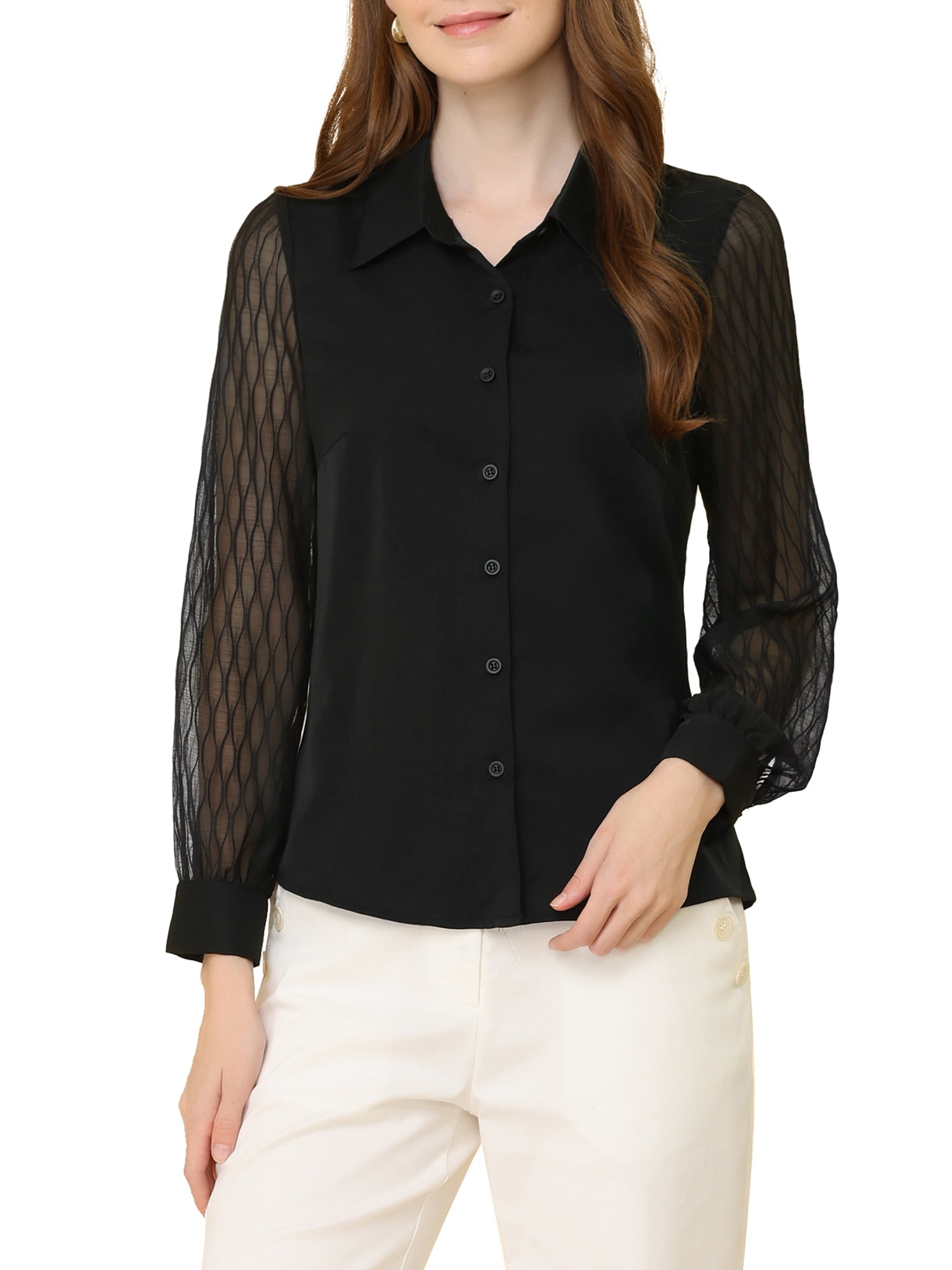 macy's gold and black dress Boxy SS Shirt Sheer Black
