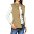 thumbnail image 1 of MODA NOVA Junior's Zip up Front Stand Collar Slant Pockets Quilted Padded Vest Khaki L, 1 of 7