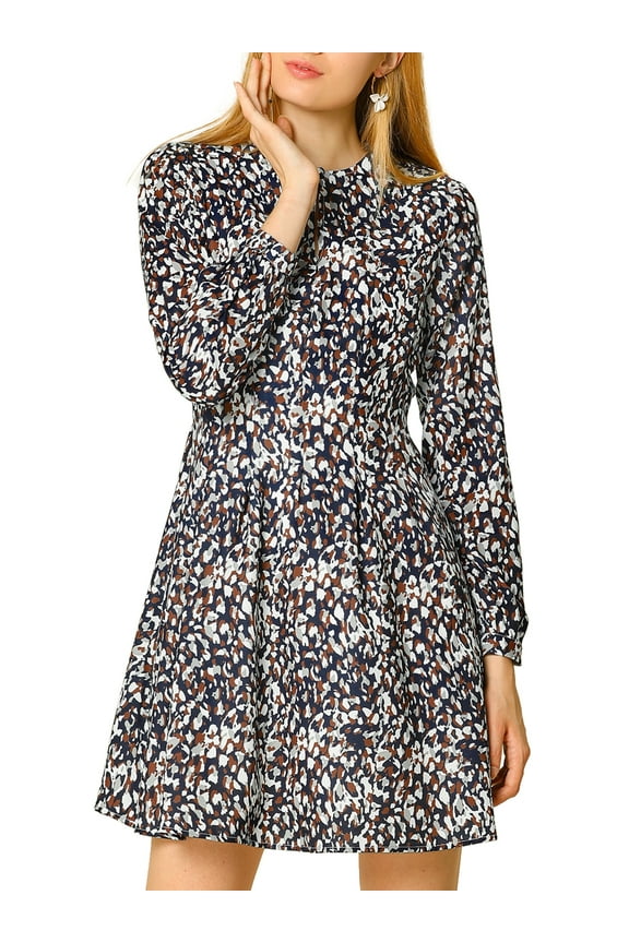 Junior's a-Line Pleated Fit and Flared Leopard Dress