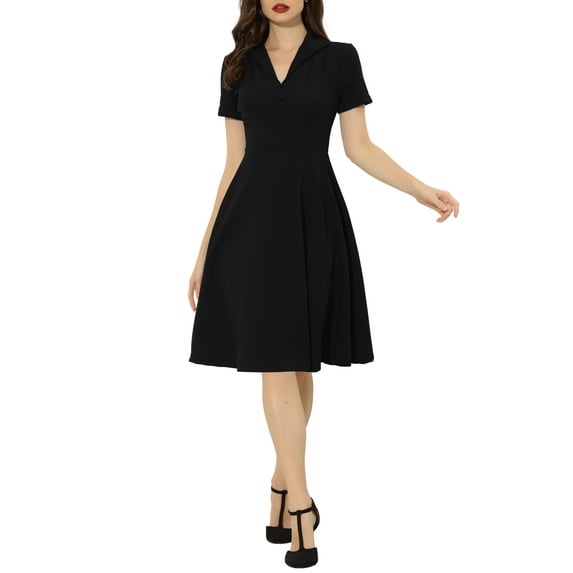 MODA NOVA Juniors 1950s Retro Vintage Button Down A-Line Swing Wear-to-Work Dress