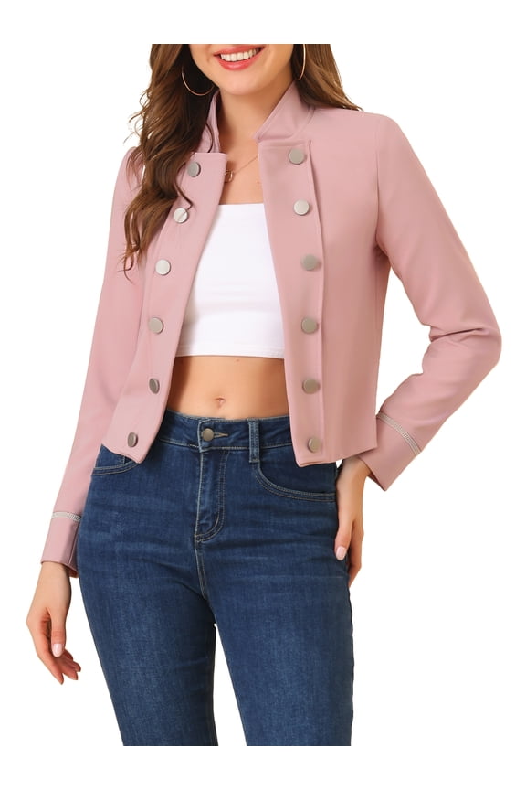 Juniors 1960 Vintage Steampunk Open Front Button Decor Casual Jacket Pink L