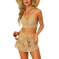 thumbnail image 1 of MODA NOVA Juniors 2 Pieces Bikini Set Hollow Out Cami Top Mini Skirt Summer Beach Crochet Knit Sets Khaki M, 1 of 5