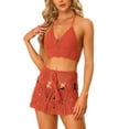 thumbnail image 1 of MODA NOVA Juniors 2 Pieces Bikini Set Hollow Out Cami Top Mini Skirt Summer Beach Crochet Knit Sets Red M, 1 of 5