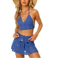 thumbnail image 1 of MODA NOVA Juniors 2 Pieces Bikini Set Hollow Out Cami Top Mini Skirt Summer Beach Crochet Knit Sets Royal Blue M, 1 of 5