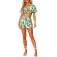 thumbnail image 1 of MODA NOVA Juniors 2 Pieces Laurel Tie Front Print Top Set Green M, 1 of 6