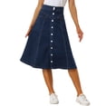 thumbnail image 1 of MODA NOVA Juniors' A-Line Stretchy High Waist Buttons Front Flowy Midi Skirts with Pockets M Dark Blue, 1 of 4