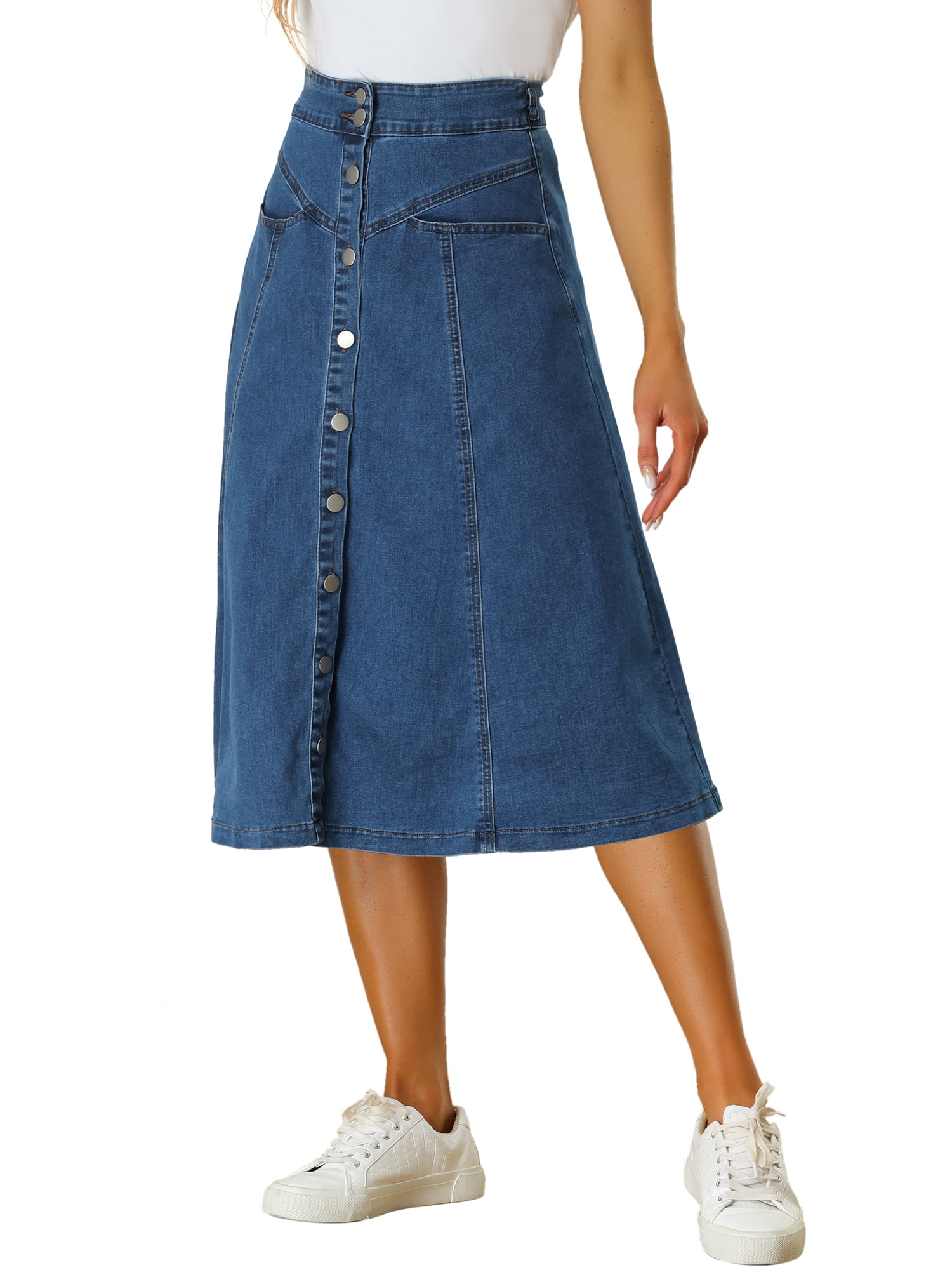 MODA NOVA Juniors A Line Stretchy High Waist Buttons Front Flowy Midi Skirts with Pockets in Nepal at NPR 13713 Rating 4