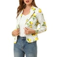 thumbnail image 1 of MODA NOVA Juniors Allover Long Sleeve Notched Lapel Open Front Blazer White-Lemon L, 1 of 7