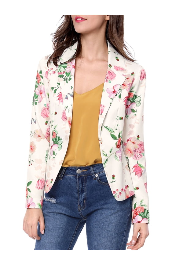 Juniors Allover Long Sleeve Notched Lapel Open Front Blazer