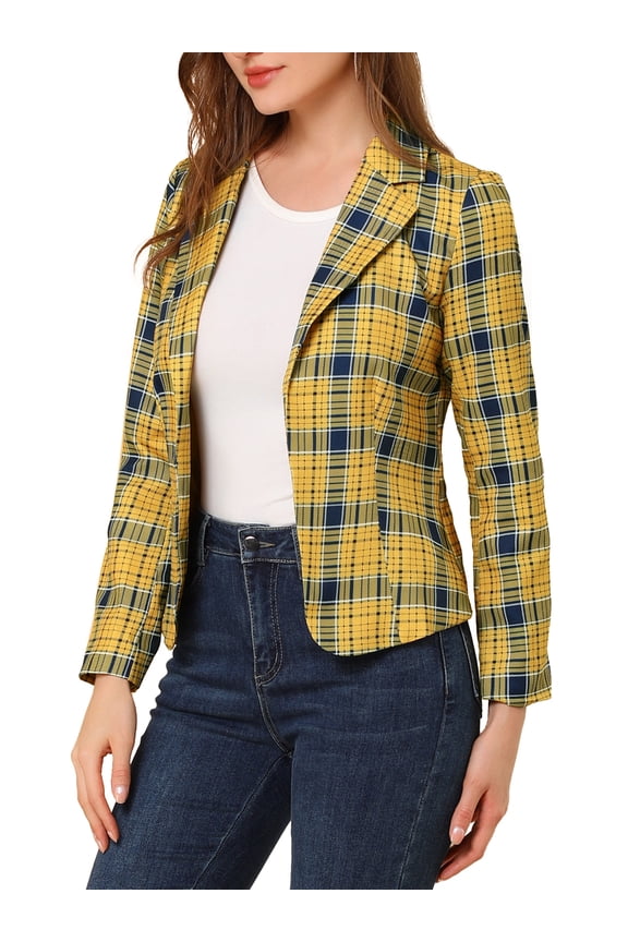 Juniors Allover Long Sleeve Notched Lapel Open Front Blazer