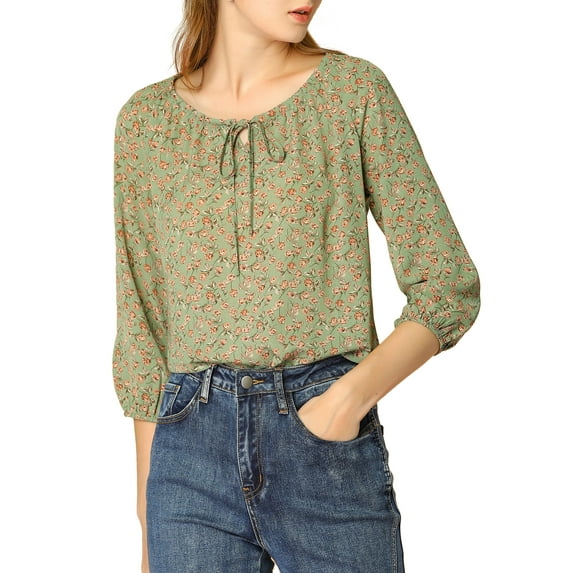MODA NOVA Juniors Blouse Floral Print 3/4 Raglan Sleeve Round Neck Tops Green M