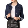 thumbnail image 1 of MODA NOVA Juniors Button Down Long Sleeves Cropped Denim Jacket Dark Blue L, 1 of 5