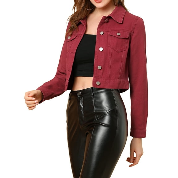 MODA NOVA Juniors Button Down Long Sleeves Cropped Denim Jacket