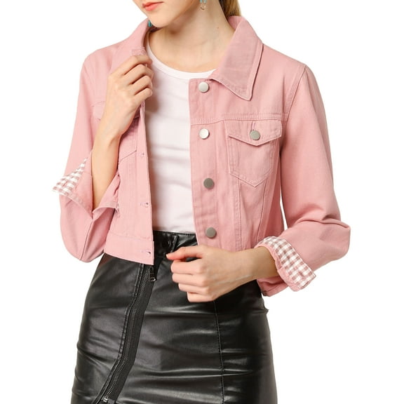 MODA NOVA Juniors Button Down Long Sleeves Cropped Denim Jacket