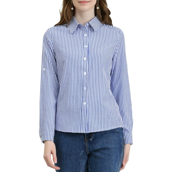 MODA NOVA Juniors Button Down Roll-up Long Sleeves Lapel Collar Shirts Blue XL