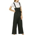 thumbnail image 1 of MODA NOVA Juniors Button Front High Waist Belted Straight Fit Overall Jumpsuit Black L, 1 of 7