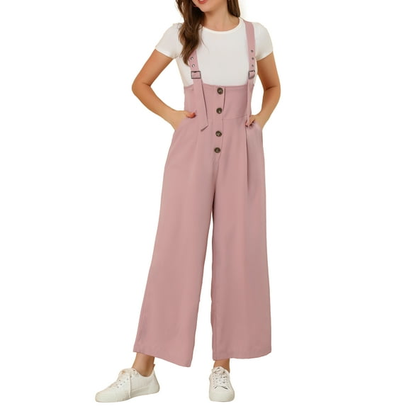 MODA NOVA Juniors Button Front High Waist Belted Straight Fit Overall Jumpsuit Pink S