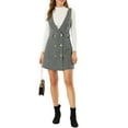 thumbnail image 1 of MODA NOVA Juniors Button V Neck Plaid Tweed High Waist Office Overall Dress, 1 of 6