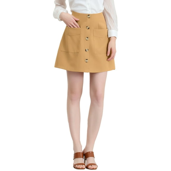 MODA NOVA Juniors Buttons Front A-Line Short Cargo Casual Skirt Khaki M