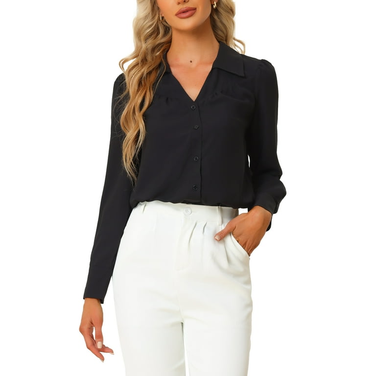 Casual Buttons Ruched V Neck Blouses Casual Buttons Ruched V Neck Blouses