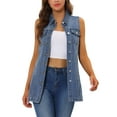 thumbnail image 1 of MODA NOVA Juniors Casual Button Down Sleeveless Pockets Mid-Long Denim Vest Blue XS, 1 of 6
