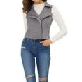 thumbnail image 1 of MODA NOVA Juniors Casual Faux Suede Sleeveless Short Biker Vest Jacket, 1 of 5