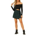 thumbnail image 1 of MODA NOVA Juniors Casual High Waist Button Plaid Layers Mini Skirt Green L, 1 of 5