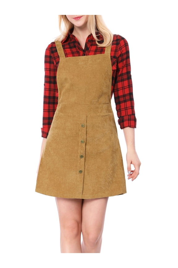 Juniors Casual Pinafore Dresses Straps A-Line Corduroy Mini Overalls Dress
