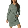 thumbnail image 1 of MODA NOVA Juniors Casual Pullover Sweatshirt Long Sleeve Hoodie Midi Dress with Pockets Army, 1 of 6
