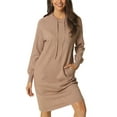 thumbnail image 1 of MODA NOVA Juniors Casual Pullover Sweatshirt Long Sleeve Hoodie Midi Dress with Pockets Army, 1 of 6