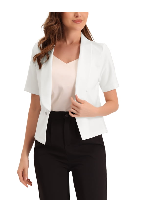 Juniors' Casual Shawl Collar Open Front Cardigan for Short Sleeve Suit Blazer