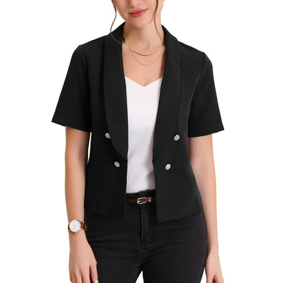 MODA NOVA Juniors' Casual Shawl Collar Open Front Cardigan for Short Sleeve Suit Blazer