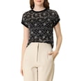 thumbnail image 1 of MODA NOVA Juniors Casual Sheer Short Sleeves Floral Lace Top Black White S, 1 of 7