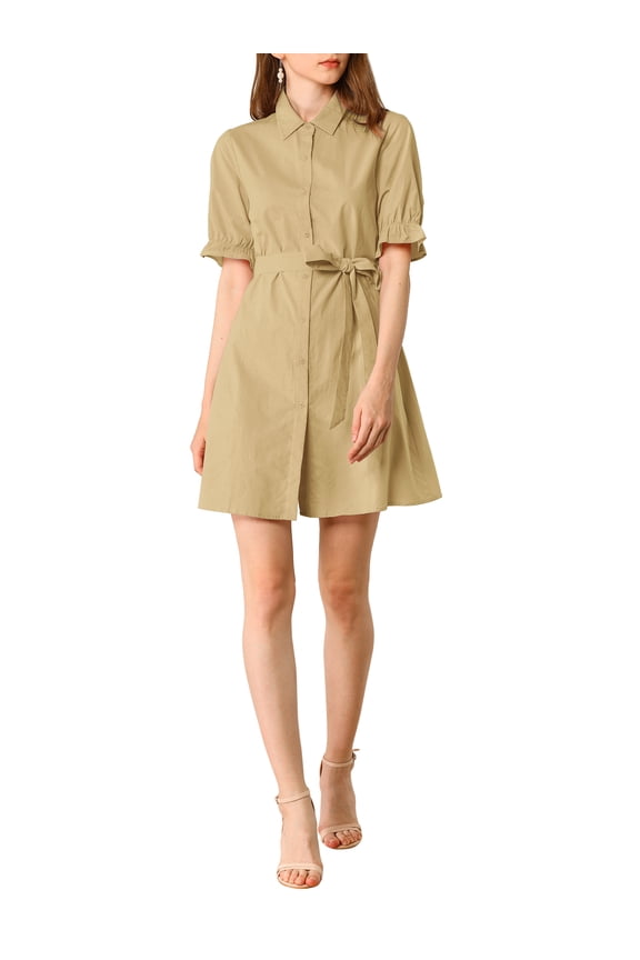 Women's Casual Short Sleeve Solid Color Button Down Shirt Dress