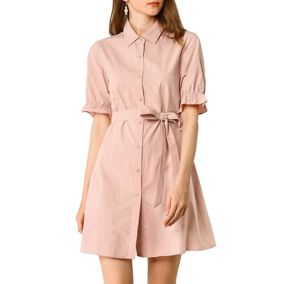 MODA NOVA Juniors Casual Short Sleeve Solid Color Button Down Shirt Dress