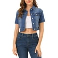 thumbnail image 1 of MODA NOVA Juniors Casual Short Sleeves Button Cropped Denim Jacket, 1 of 6