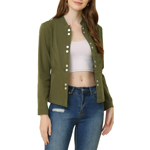 MODA NOVA Juniors Casual Stand Collar Lightweight Button Down Long Sleeve Jacket