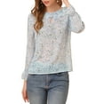 thumbnail image 1 of MODA NOVA Juniors Chiffon Blouse Ruffle Front Keyhole Flounce Collar Long Sleeve Print Floral Tops White XS, 1 of 6