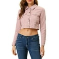 thumbnail image 1 of MODA NOVA Juniors Classic Long Sleeves Single Breasted Cropped Denim Jacket Pink XS, 1 of 7