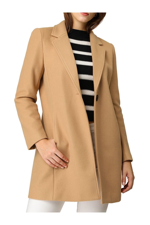 Juniors Classic Notched Lapel Long Sleeves Long Overcoat