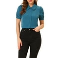thumbnail image 1 of MODA NOVA Juniors Collared Top Peter Pan Collar Short Sleeve Button Front Shirts, 1 of 6